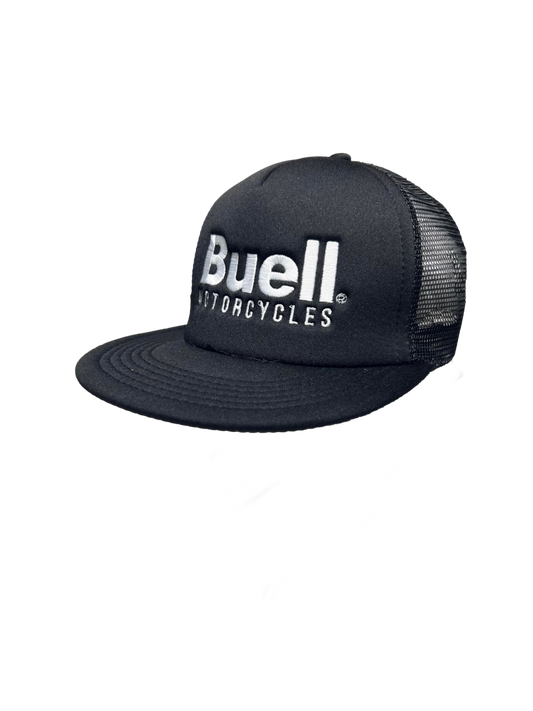 Flat Bill Snapback Trucker Black Buell Hat