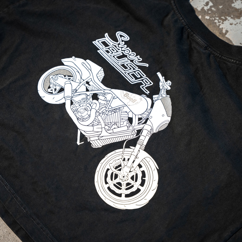 Women's Crop Super Cruiser Tee (Washed Black)