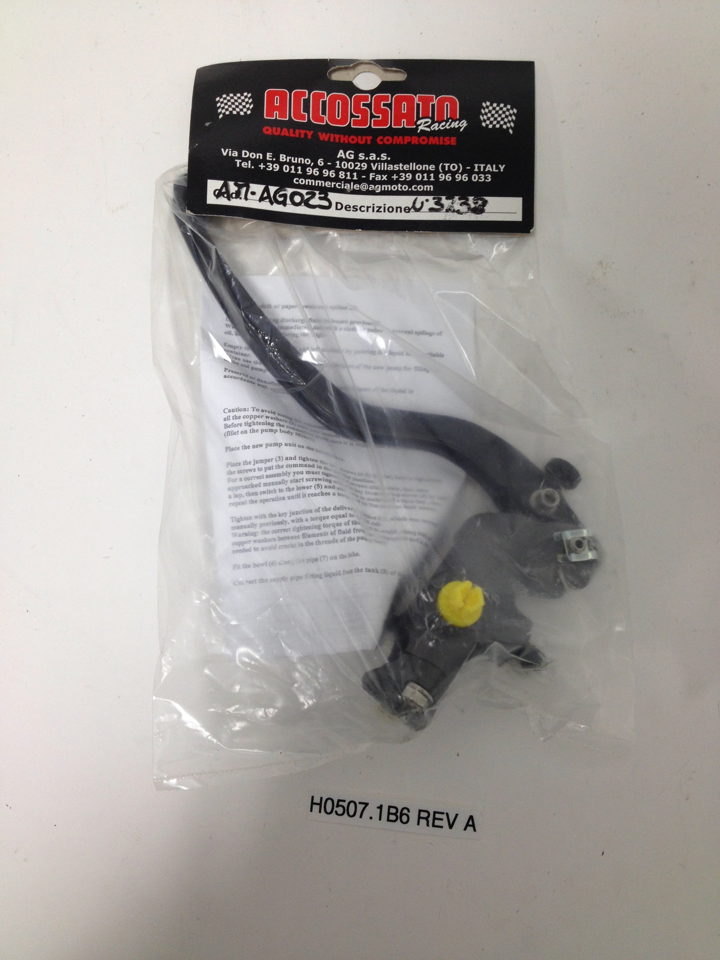 FRONT BRAKE M/C REMOTE 19 X 18 H0507.1B6 Rev A